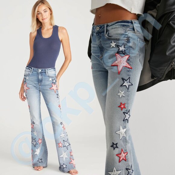 Free People x Driftwood Farrah Embroidered Flare Jeans Sz 29 - Picture 4 of 16